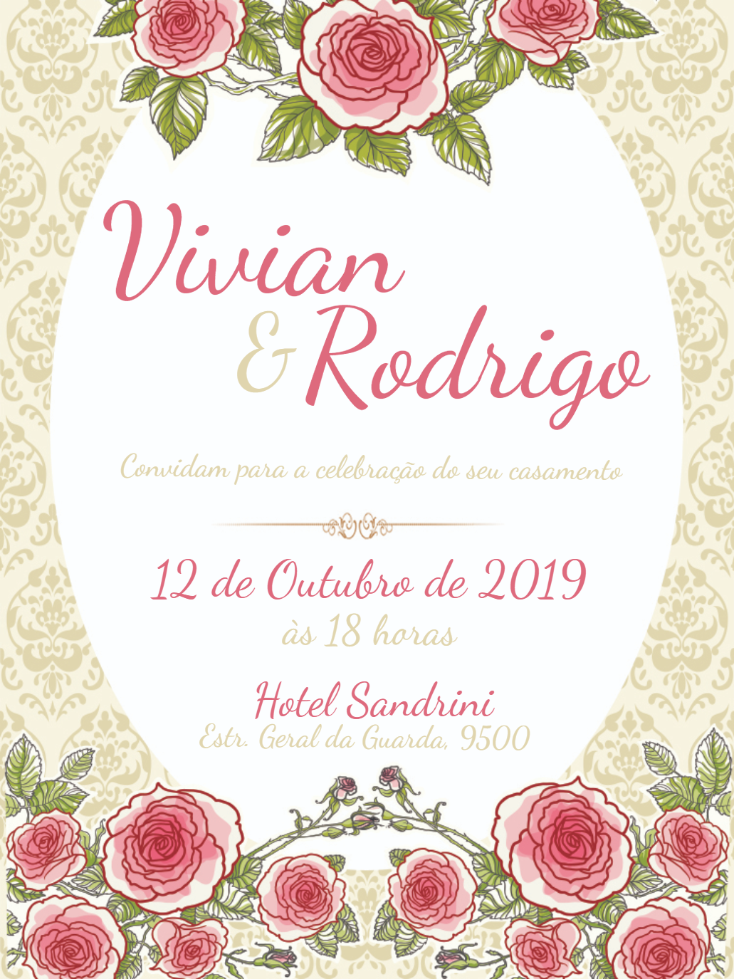 Convite de Casamento Provençal Floral Rosa para Editar Online Convite de Casamento Provençal Floral Rosa para Editar Online
