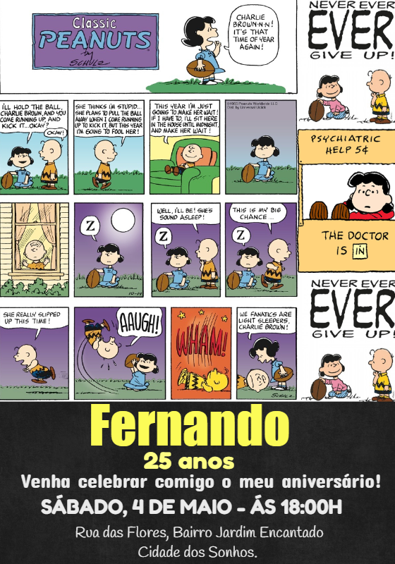 Convite de Aniversário Snoopy Quadrinhos para Editar Online Convite de Aniversário Snoopy Quadrinhos para Editar Online