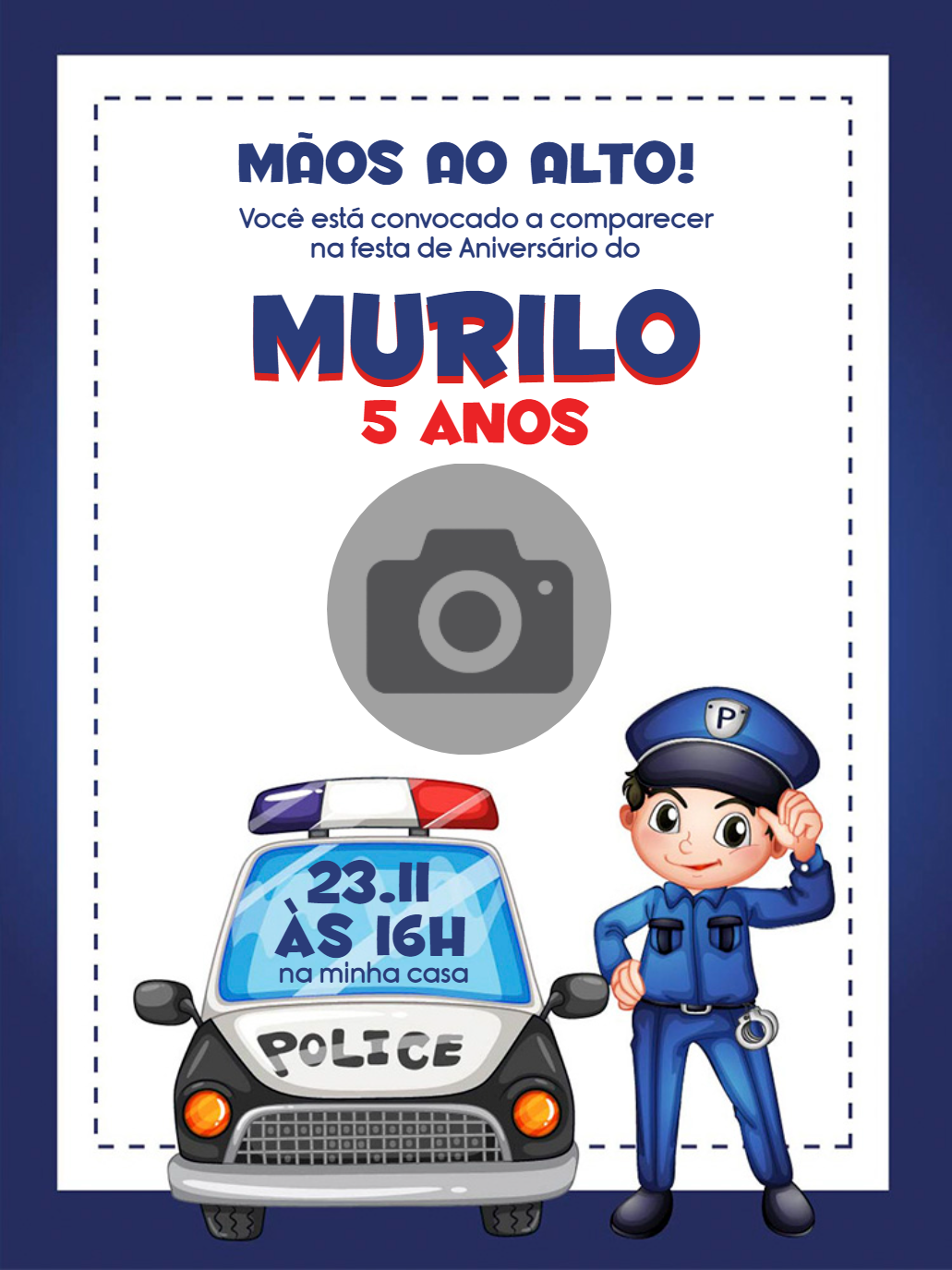 Convite de Aniversário Policial com Foto para Editar Online Convite de Aniversário Policial com Foto para Editar Online
