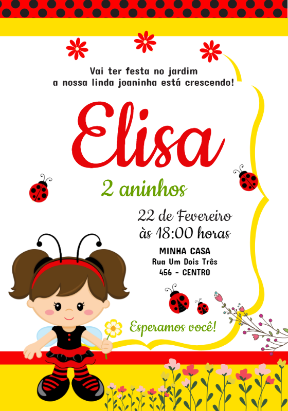 Convite Aniversário Jardim da Joaninha para Editar Online Convite Aniversário Jardim da Joaninha para Editar Online