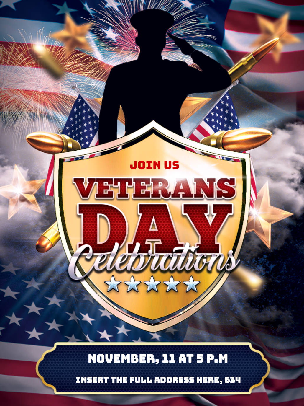 Editable Veterans Day Flyer with Patriotic Design to Customize Editable Veterans Day Flyer with Patriotic Design to Customize