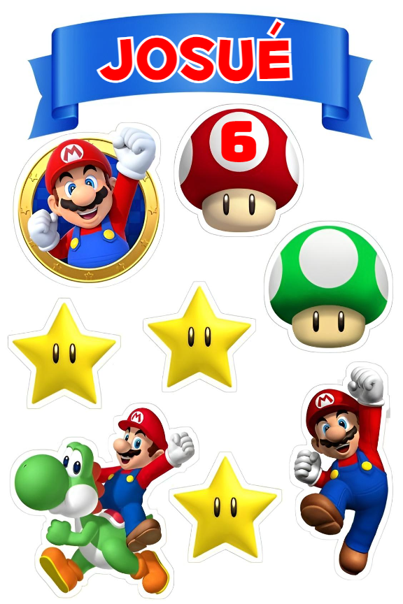 Topo de Bolo Super Mario Editável para Imprimir e Decorar Topo de Bolo Super Mario Editável para Imprimir e Decorar