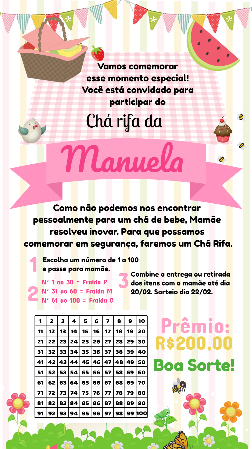 Convite Chá Rifa Piquenique para Editar e Imprimir Convite Chá Rifa Piquenique para Editar e Imprimir