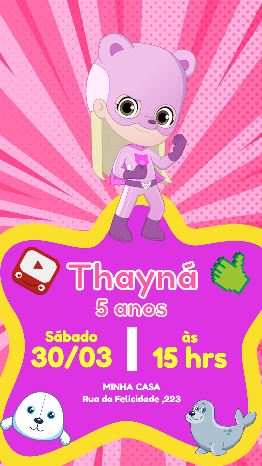 Convite Aniversário Aventureira Rosa para Editar Online Convite Aniversário Aventureira Rosa para Editar Online