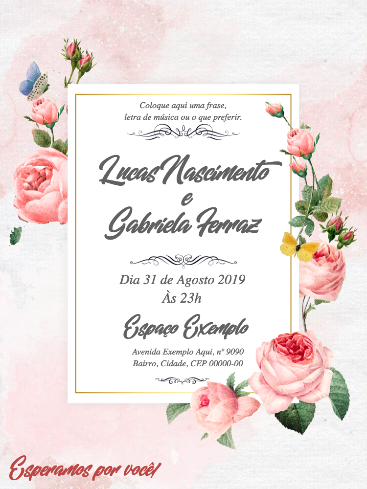 Convite de Casamento Floral com Rosas para Editar Online Convite de Casamento Floral com Rosas para Editar Online