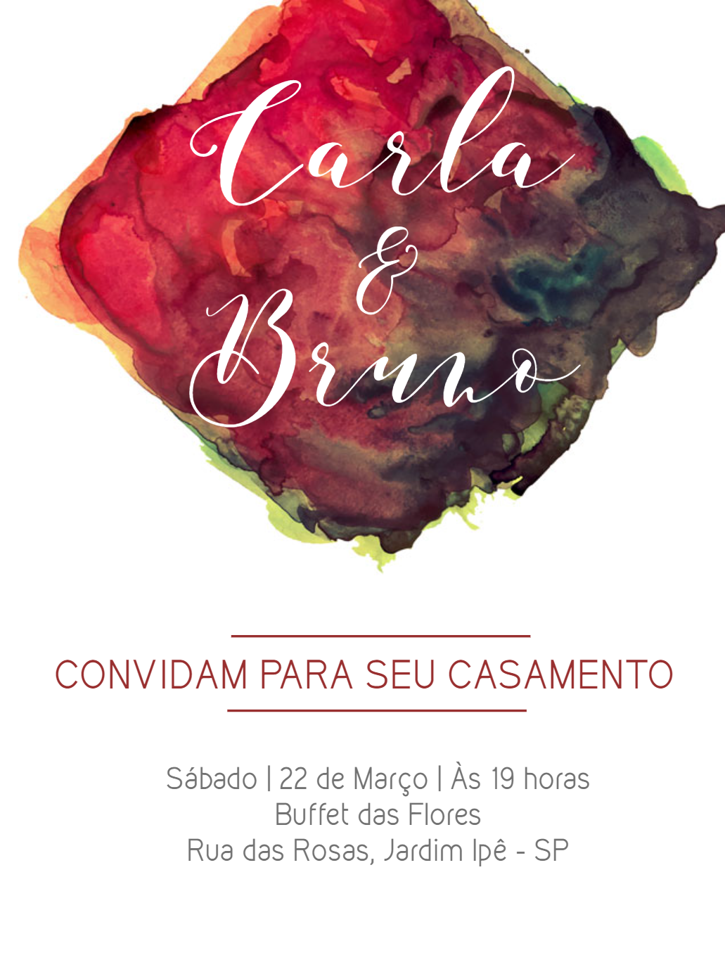 Convite de Casamento Aquarela para Editar e Imprimir Convite de Casamento Aquarela para Editar e Imprimir