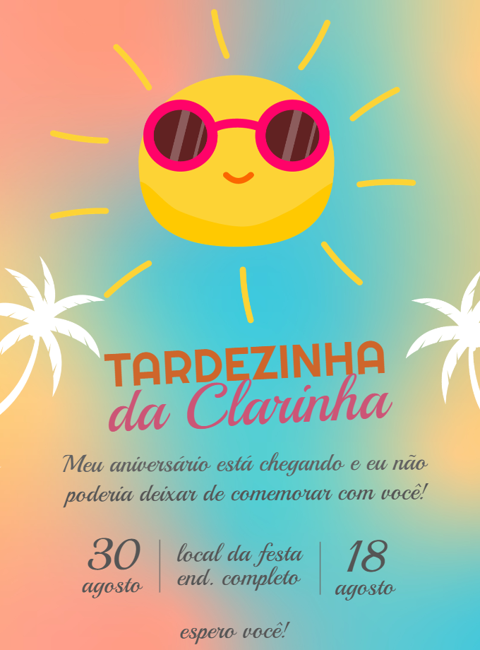 Convite Aniversário Tardezinha com Sol para Editar Online Convite Aniversário Tardezinha com Sol para Editar Online