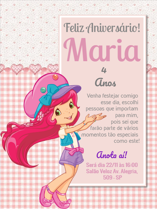 Convite de Aniversário Moranguinho para Editar Online Convite de Aniversário Moranguinho para Editar Online