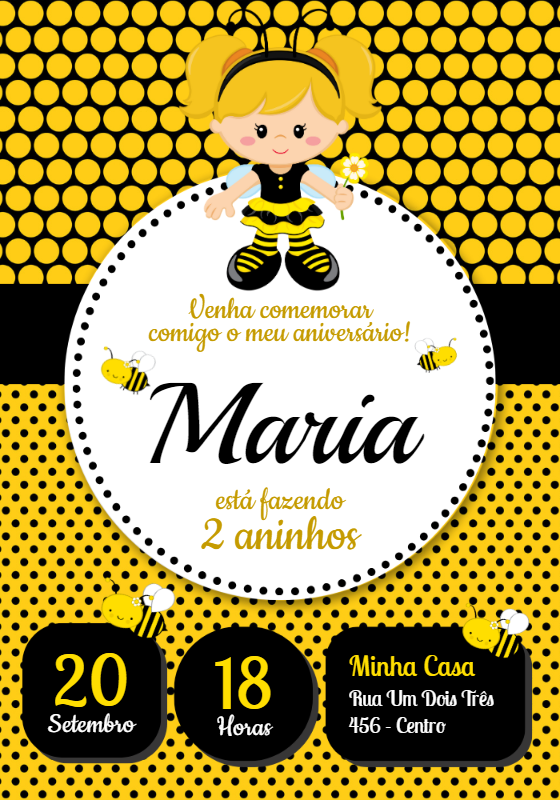 Convite de Aniversário Abelhinha para Editar Online