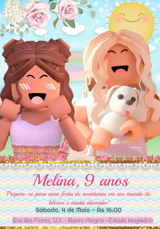Convite de Aniversário Roblox Meninas para Editar Online Convite de Aniversário Roblox Meninas para Editar Online
