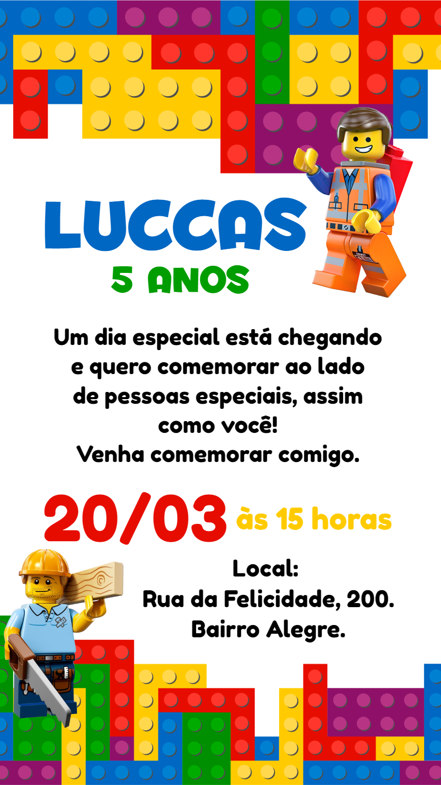 Convite Aniversário Lego com Personagens para Editar Online Convite Aniversário Lego com Personagens para Editar Online