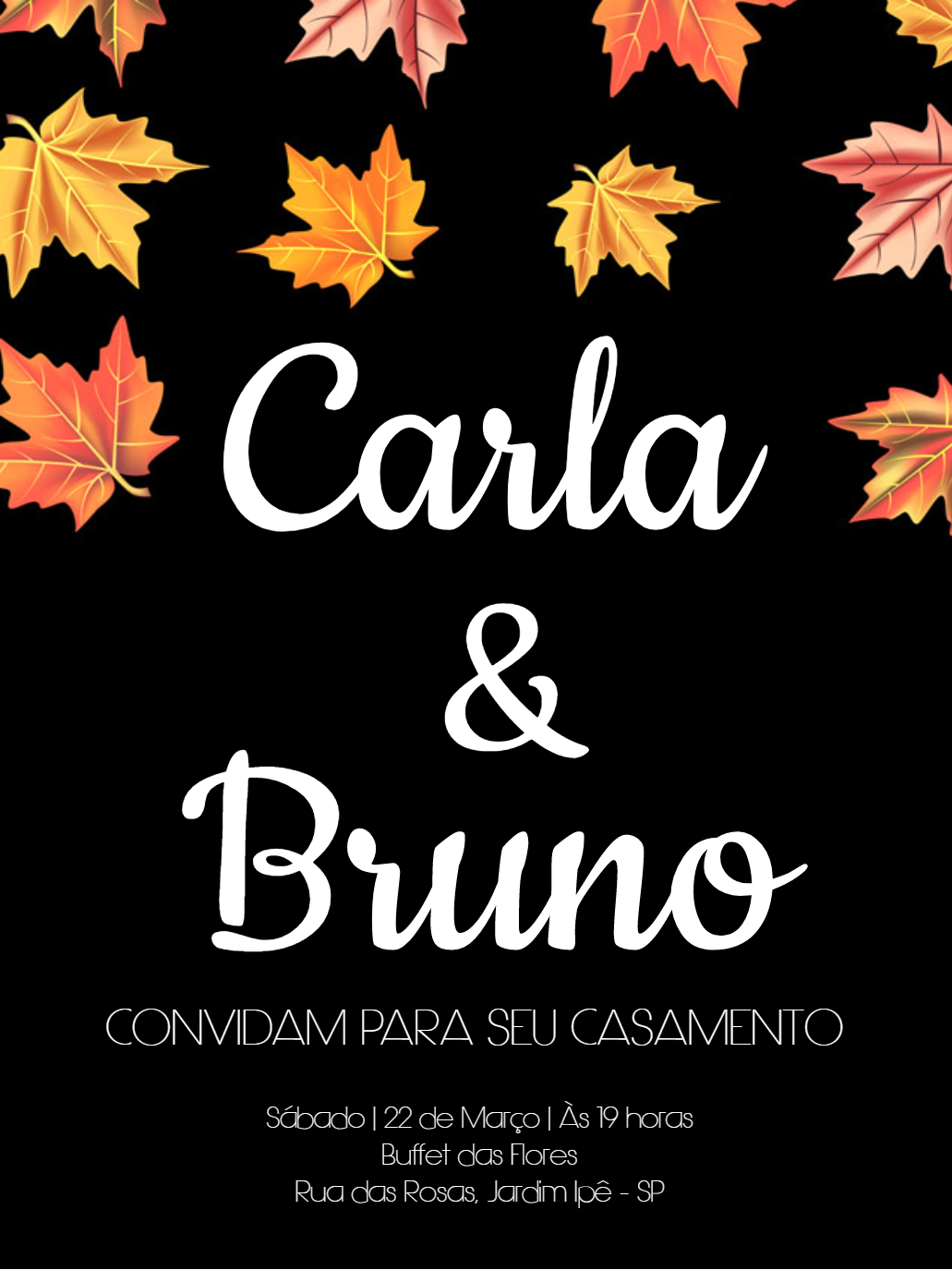 Convite de Casamento Outono com Folhas para Editar Online