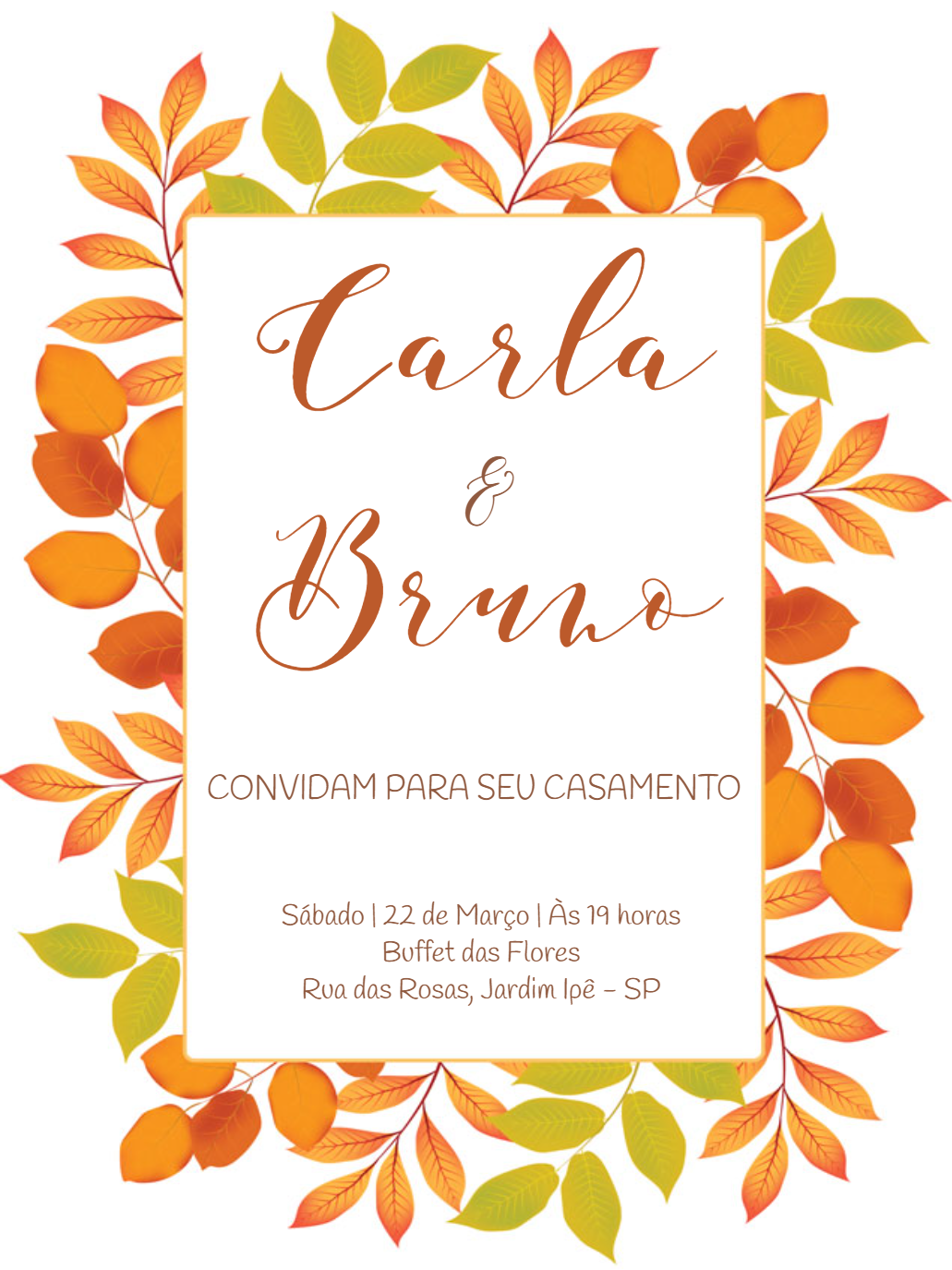 Convite de Casamento Outono com Folhas para Editar Online Convite de Casamento Outono com Folhas para Editar Online