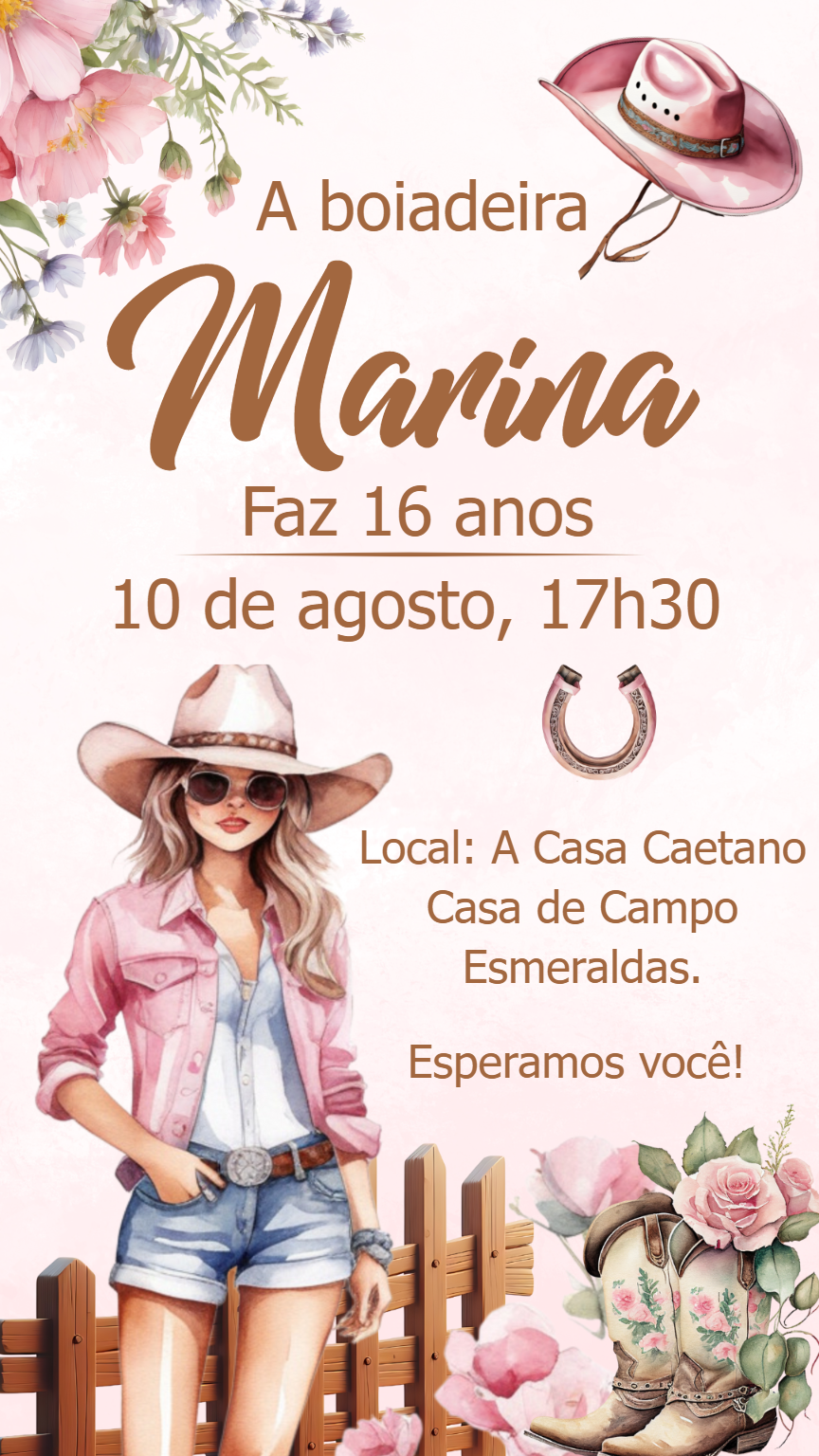 Convite Aniversário Boiadeira Rosa para Editar Online Convite Aniversário Boiadeira Rosa para Editar Online