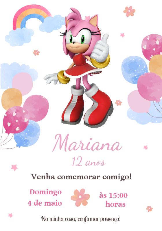 Convite de Aniversário Amy Rose Sonic Editável Online Convite de Aniversário Amy Rose Sonic Editável Online
