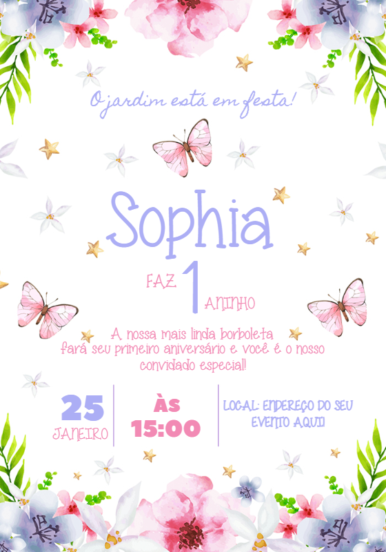 Convite Aniversário Jardim das Borboletas para Editar Online Convite Aniversário Jardim das Borboletas para Editar Online