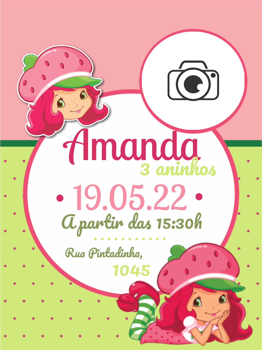 Convite de Aniversário Moranguinho com Foto para Editar Online Convite de Aniversário Moranguinho com Foto para Editar Online