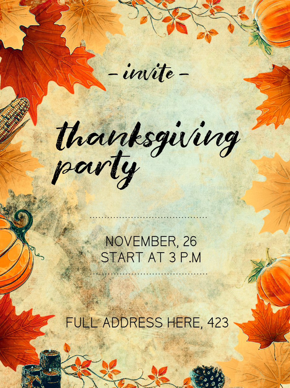 Thanksgiving Party Invitation with Autumn Leaves to Edit Online Thanksgiving Party Invitation with Autumn Leaves to Edit Online