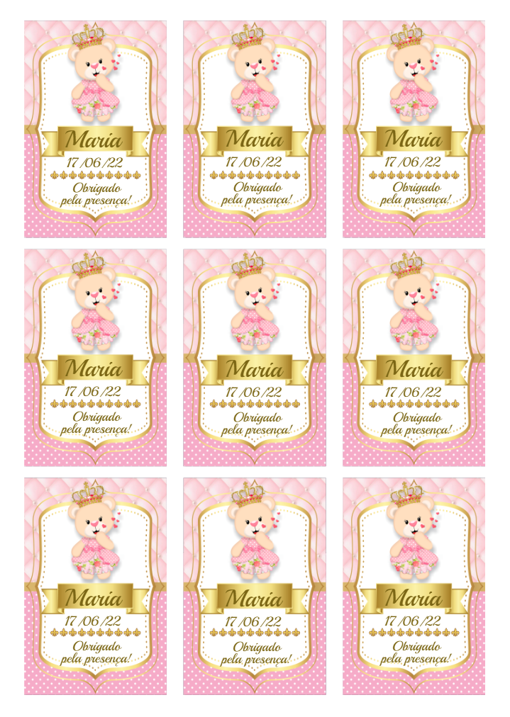 Tag Ursinha Princesa para Lembrancinha para Editar Online Tag Ursinha Princesa para Lembrancinha para Editar Online