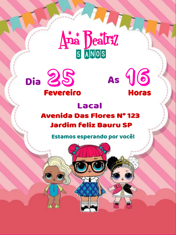 Convite de Aniversário Lol Surprise para Editar Online Convite de Aniversário Lol Surprise para Editar Online