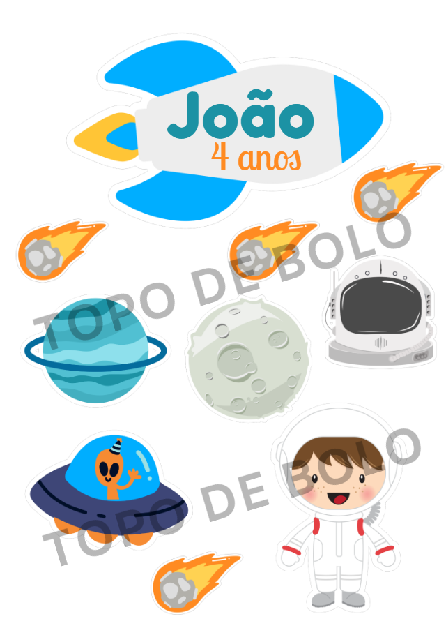 Topo de Bolo Festa Astronauta Menino para Editar Online Topo de Bolo Festa Astronauta Menino para Editar Online