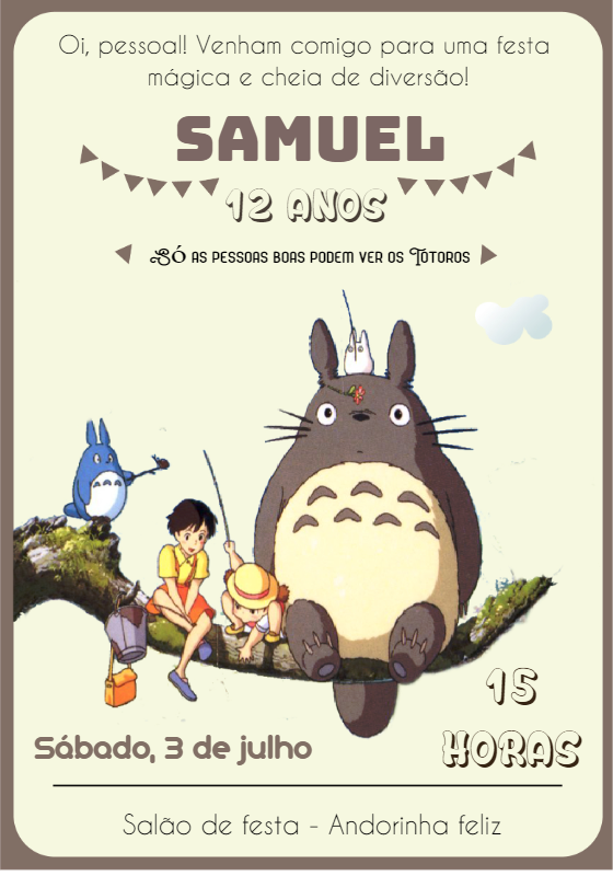 Convite Aniversário Meu Amigo Totoro para Editar Online Convite Aniversário Meu Amigo Totoro para Editar Online
