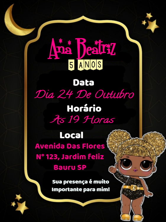 Convite Aniversário LOL Surprise com Glitter para Editar Online Convite Aniversário LOL Surprise com Glitter para Editar Online