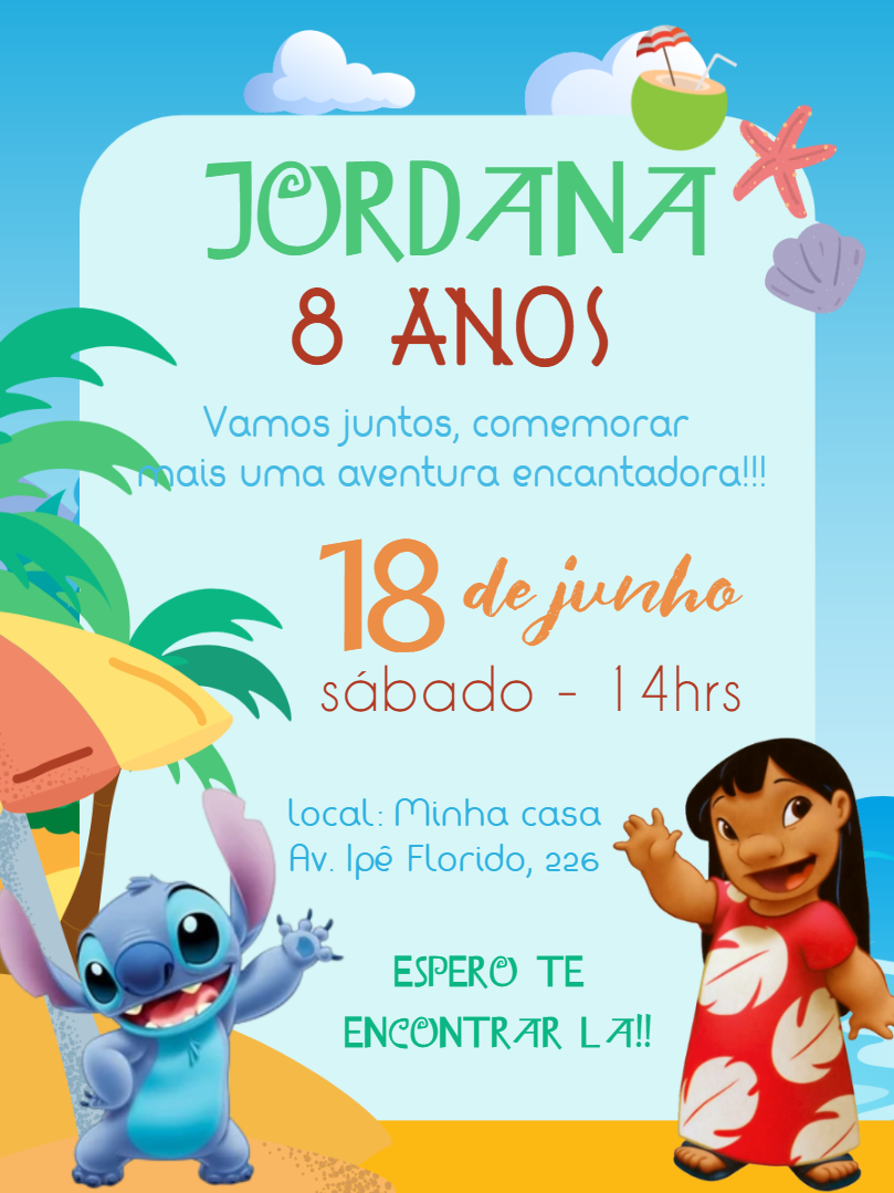 Convite de Aniversário Lilo & Stitch para Editar Online Convite de Aniversário Lilo & Stitch para Editar Online