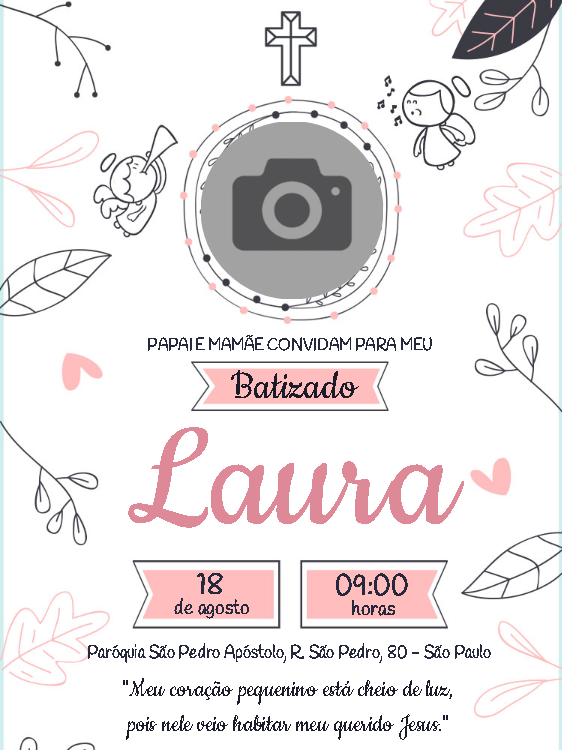 Convite de Batizado com Foto Delicado para Editar Online Convite de Batizado com Foto Delicado para Editar Online
