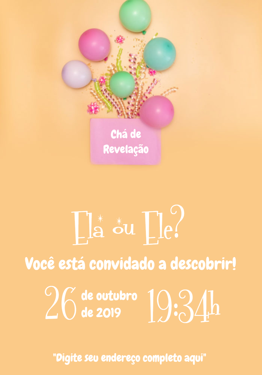 Convite Chá Revelação Balões Coloridos para Editar Online Convite Chá Revelação Balões Coloridos para Editar Online