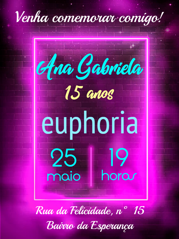 Convite de 15 Anos Tema Euphoria para Editar Online Convite de 15 Anos Tema Euphoria para Editar Online