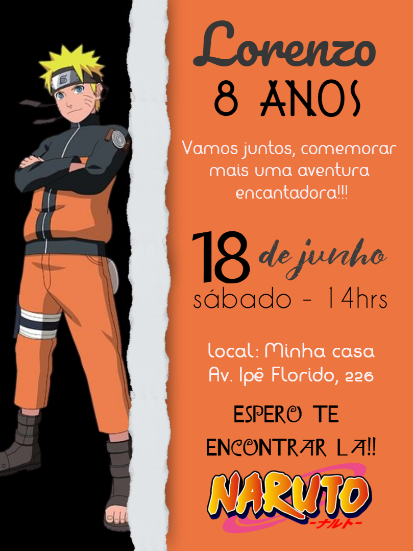 Convite Aniversário Naruto: Crie seu Modelo Editável Online Convite Aniversário Naruto: Crie seu Modelo Editável Online