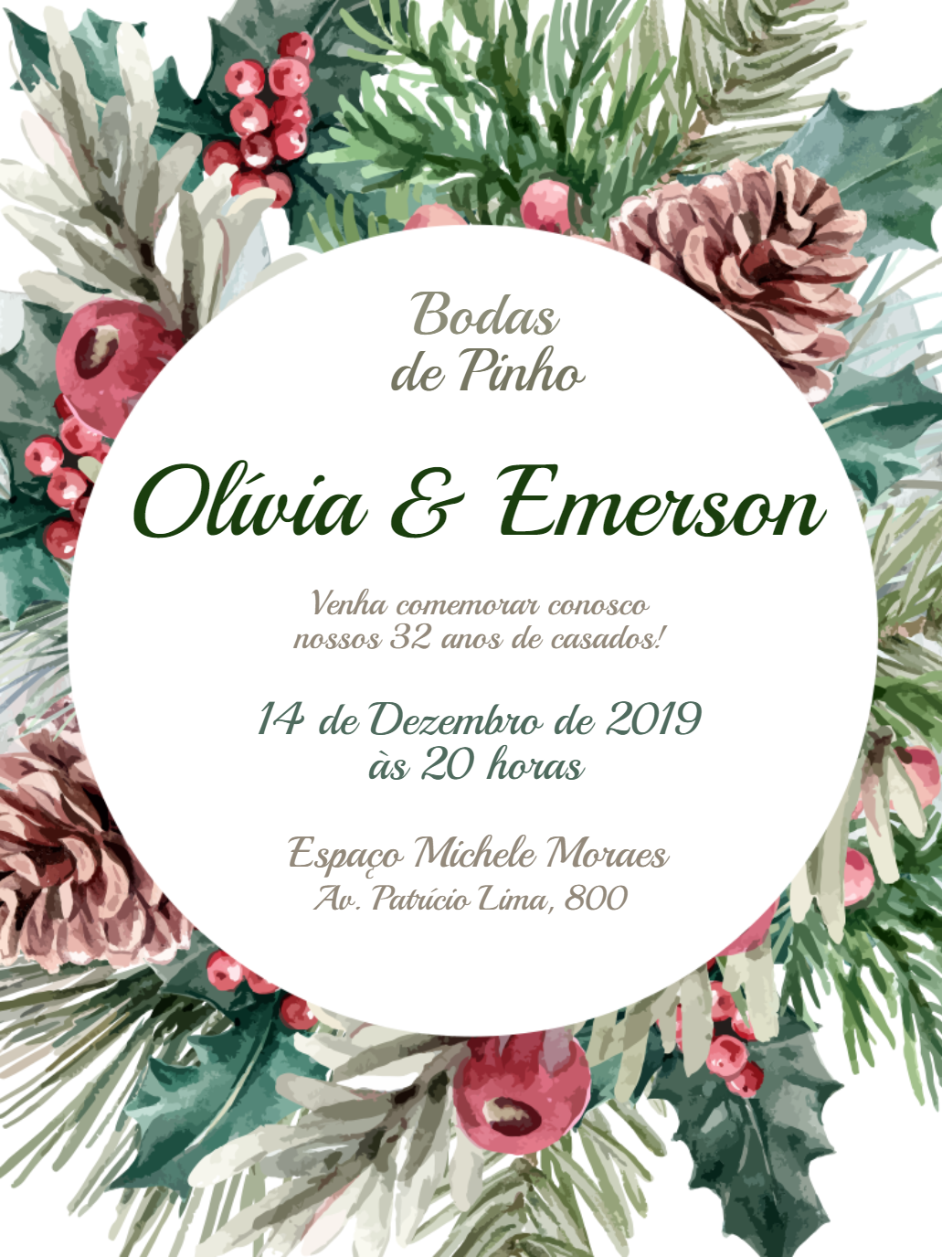 Convite Bodas de Pinho Aquarela Floral para Editar Online Convite Bodas de Pinho Aquarela Floral para Editar Online