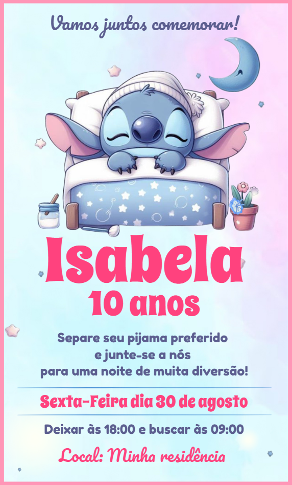 Convite Festa do Pijama Stitch para Editar e Imprimir Convite Festa do Pijama Stitch para Editar e Imprimir