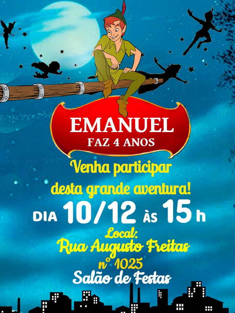 Convite de Aniversário Peter Pan para Editar Online Convite de Aniversário Peter Pan para Editar Online