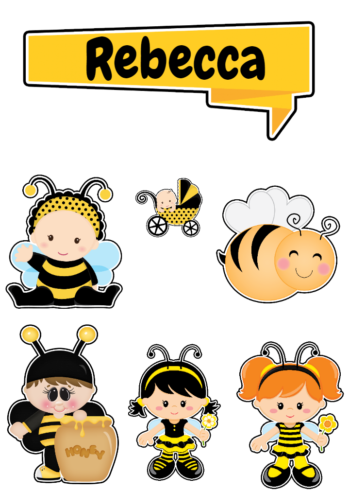 Topo de Bolo Abelhinha: Kit de Personagens para Editar Topo de Bolo Abelhinha: Kit de Personagens para Editar