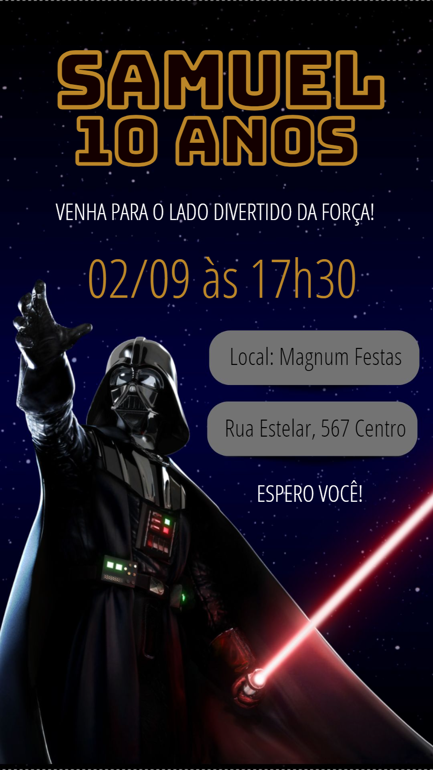 Convite Aniversário Star Wars Darth Vader para Editar Online Convite Aniversário Star Wars Darth Vader para Editar Online