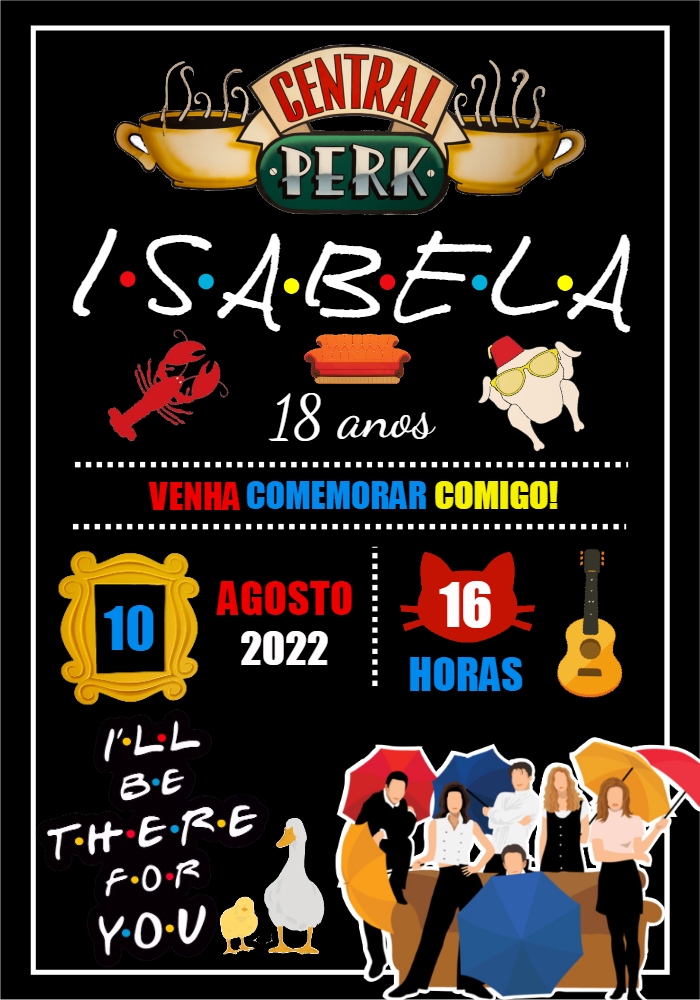 Convite de Aniversário Friends Central Perk para Editar Online Convite de Aniversário Friends Central Perk para Editar Online