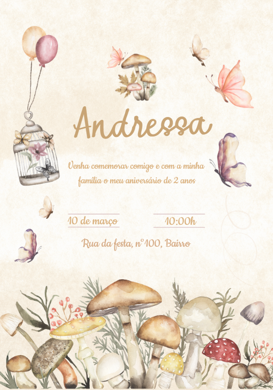Convite Aniversário Bosque Encantado com Cogumelos para Editar Convite Aniversário Bosque Encantado com Cogumelos para Editar