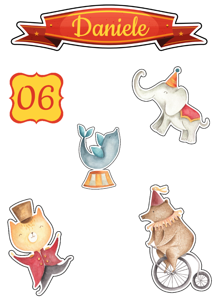 Topo de Bolo Circo com Animais para Editar e Imprimir Topo de Bolo Circo com Animais para Editar e Imprimir