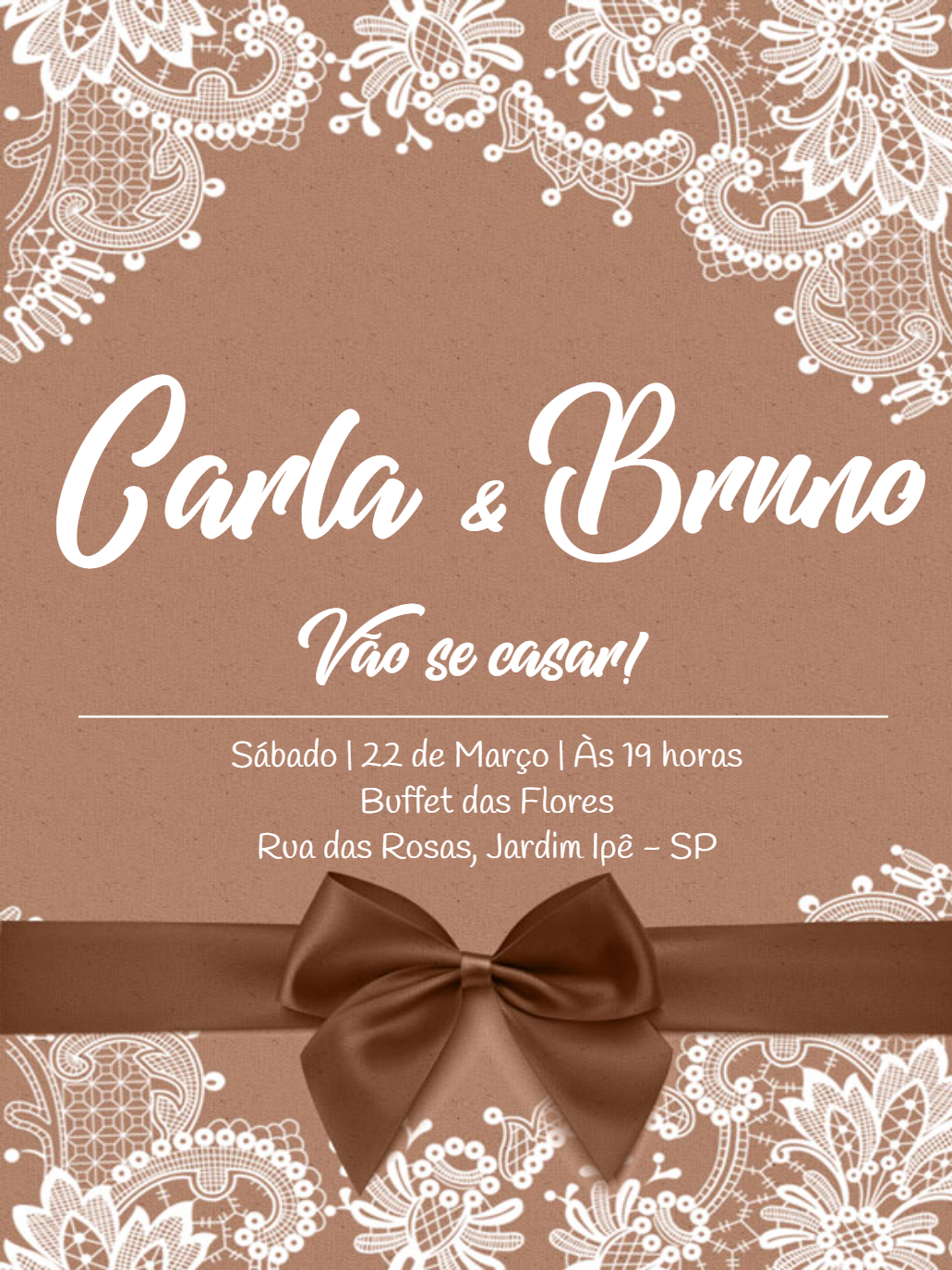 Convite de Casamento Rústico com Renda para Editar Online Convite de Casamento Rústico com Renda para Editar Online