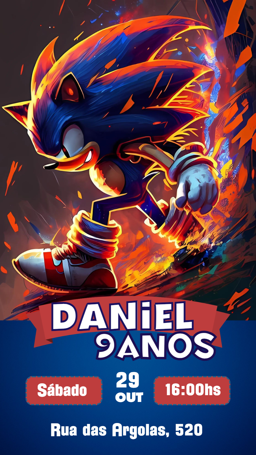 Convite de Aniversário do Sonic para Editar Online Convite de Aniversário do Sonic para Editar Online