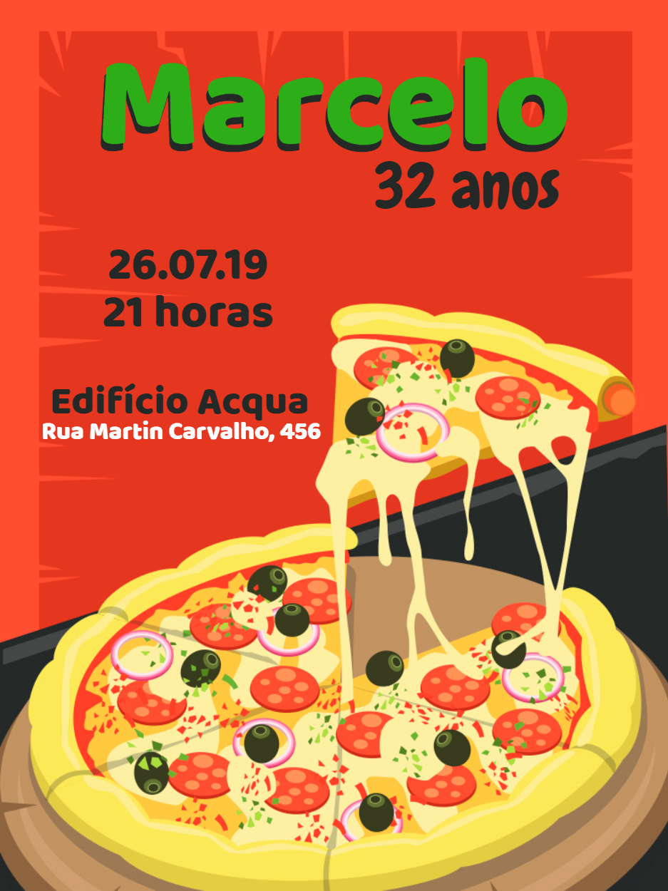 Convite de Aniversário Noite da Pizza para Editar Online Convite de Aniversário Noite da Pizza para Editar Online