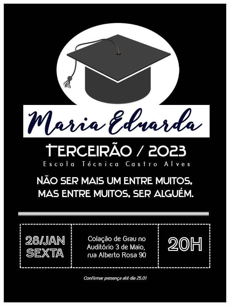 Convite de Formatura Ensino Médio Moderno para Editar Online Convite de Formatura Ensino Médio Moderno para Editar Online