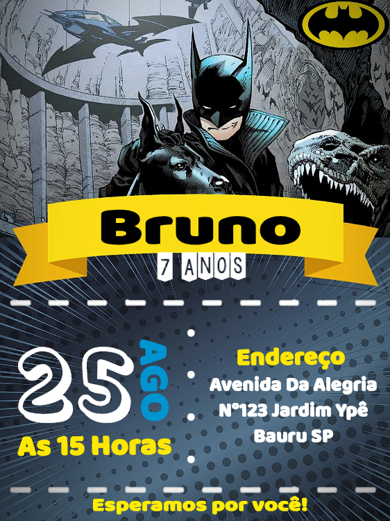 Convite de Aniversário Batman para Editar e Imprimir Online Convite de Aniversário Batman para Editar e Imprimir Online