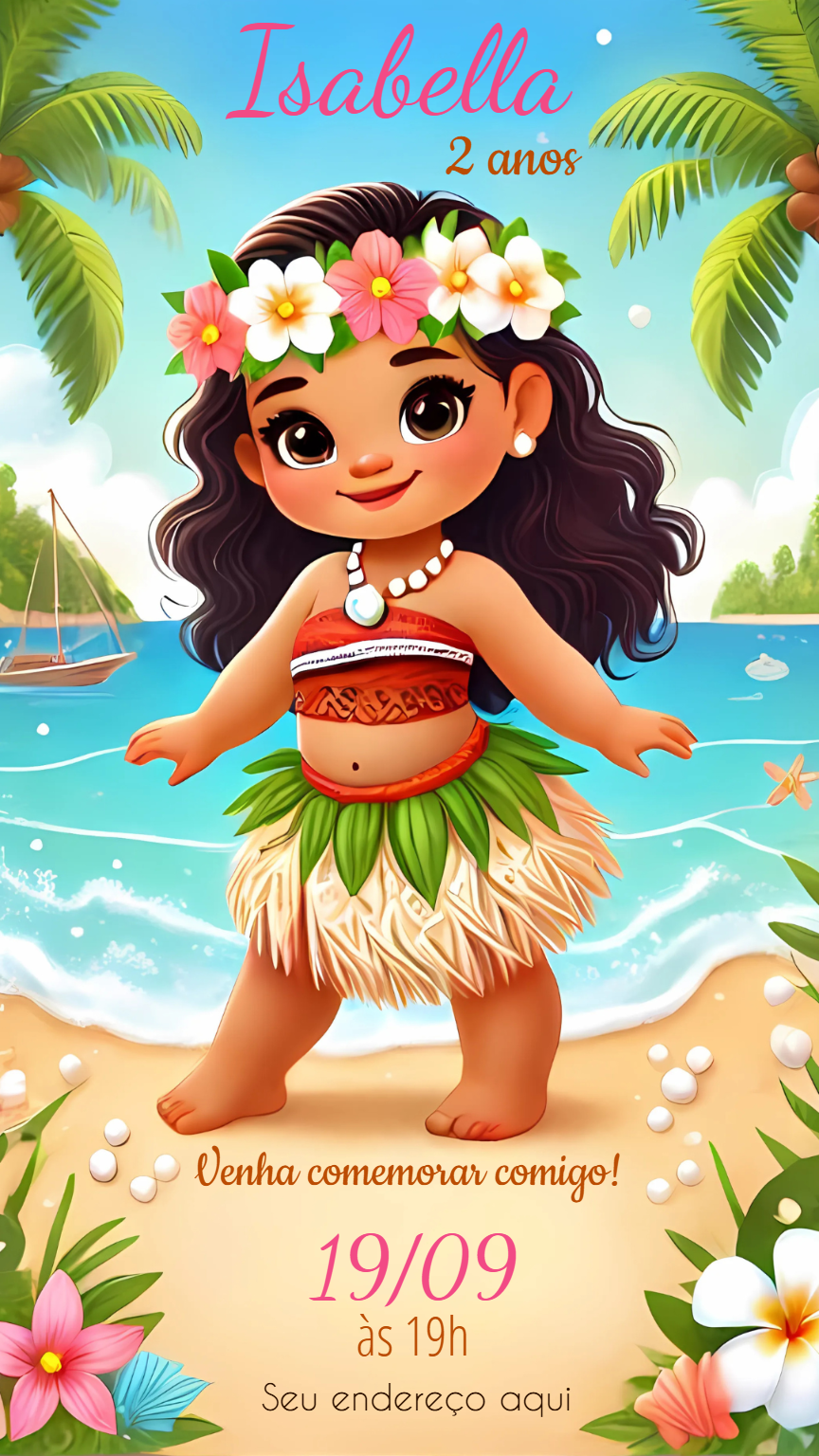 Convite Aniversário Moana Baby para Editar Online Convite Aniversário Moana Baby para Editar Online
