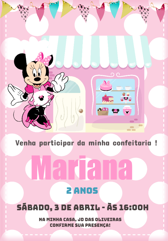 Convite Aniversário Confeitaria da Minnie para Editar Online Convite Aniversário Confeitaria da Minnie para Editar Online