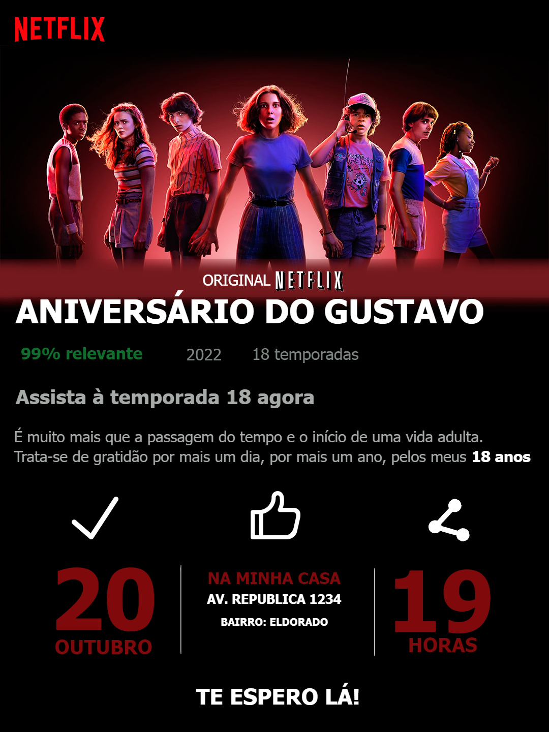 Convite Aniversário Stranger Things com Personagens para Editar Convite Aniversário Stranger Things com Personagens para Editar