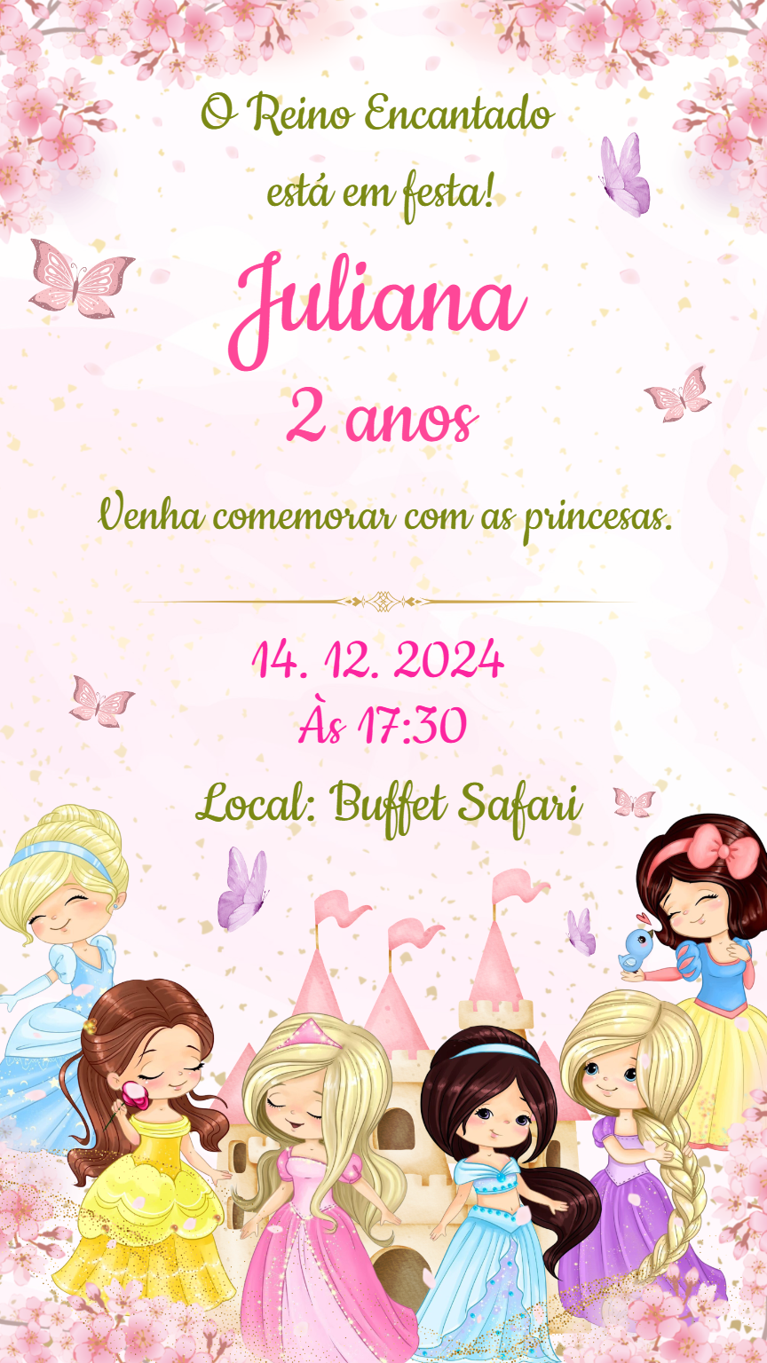 Convite de Aniversário Princesas Encantadas para Editar Online Convite de Aniversário Princesas Encantadas para Editar Online