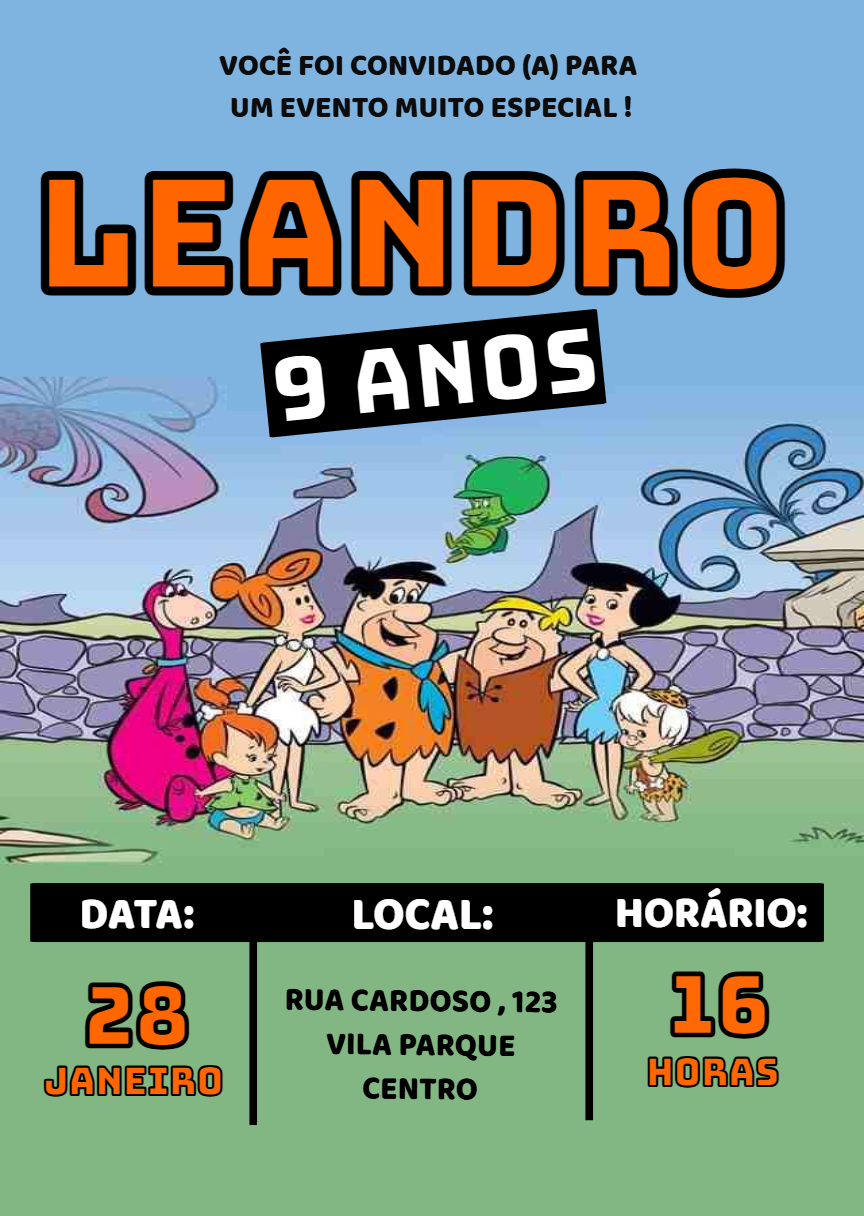 Convite de Aniversário The Flintstones para Editar Online Convite de Aniversário The Flintstones para Editar Online